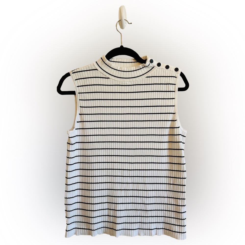 Talbots Women's Black White Striped Sleeveless Top | Size L | Classic Essential